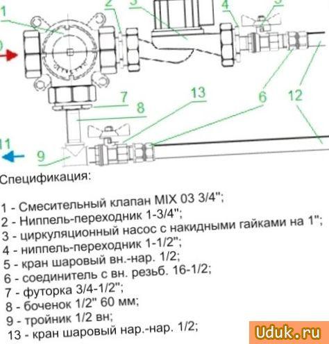 Смесительный узел для теплого пола Valtec на один контур (до двадцать кв.м.)